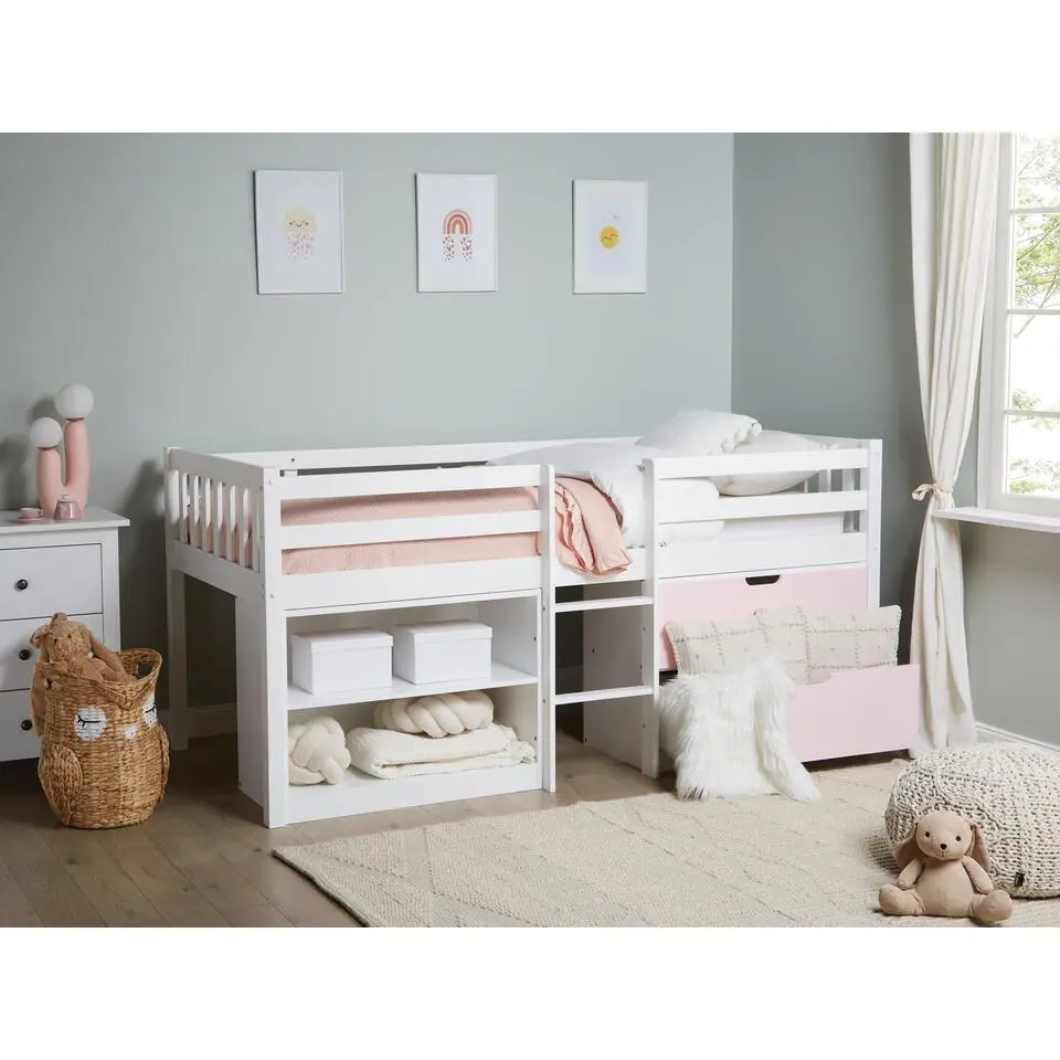 SUSVILLE - Kinderbed - Wit/Roze - 90 x 200 cm - Rubberhout