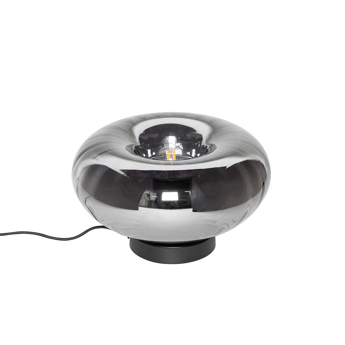 Art Deco tafellamp zwart met smoke glas - Ayesha