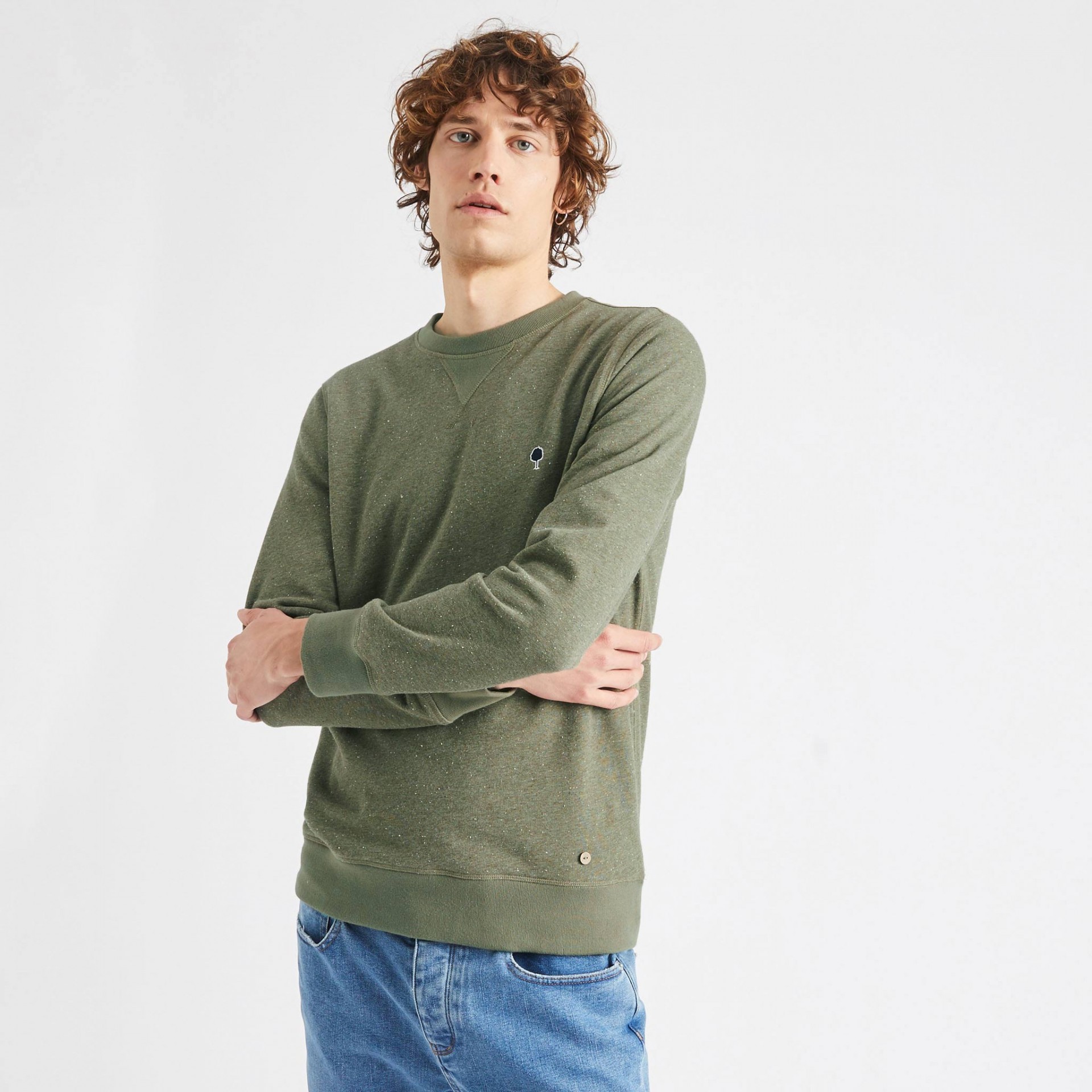 Sweat col rond kaki coton et coton recyclé - modèle Donon