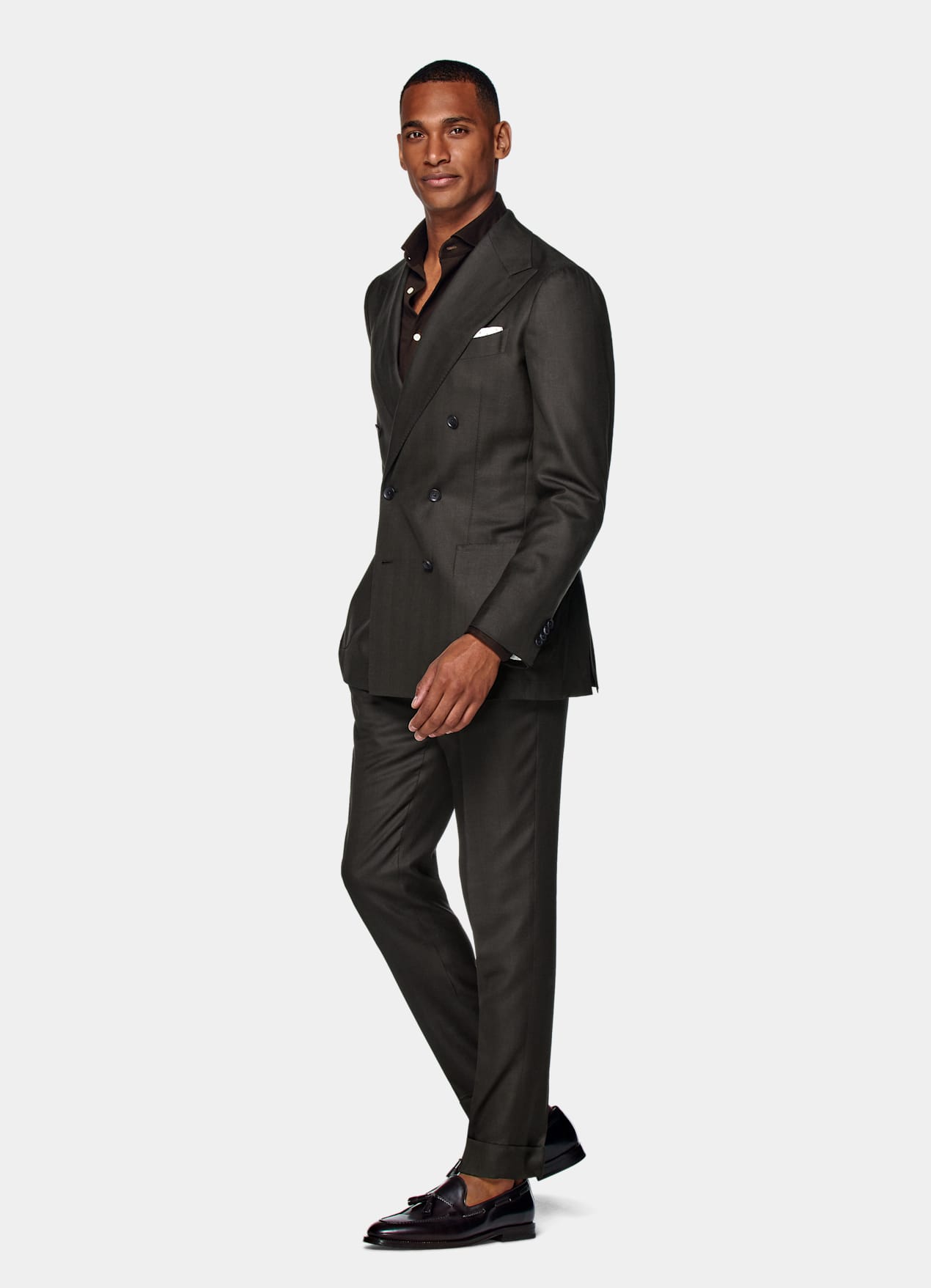 Costume Havana coupe Tailored marron foncé à chevrons