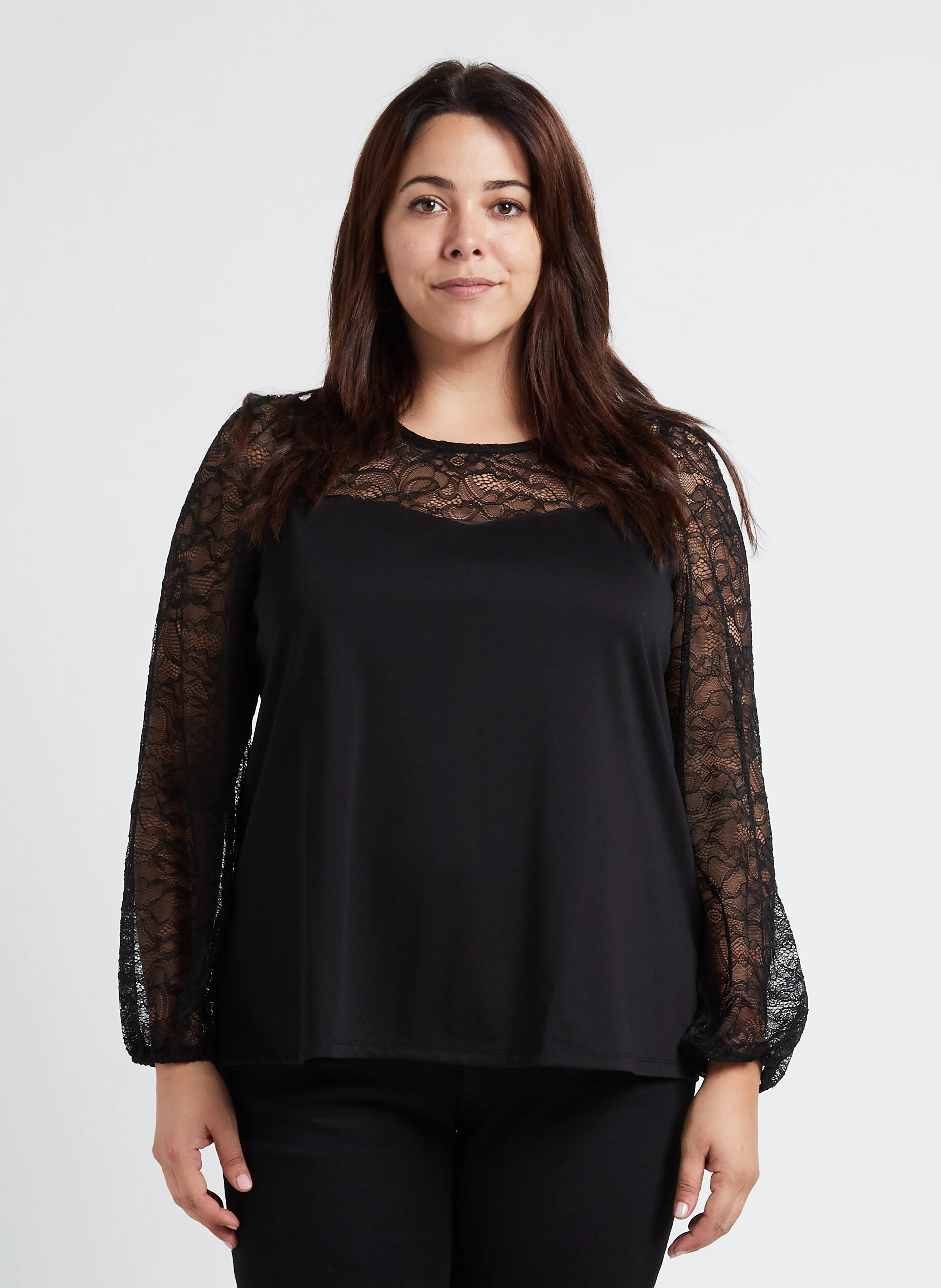 STASIA - Top col rond en dentelle| Noir
