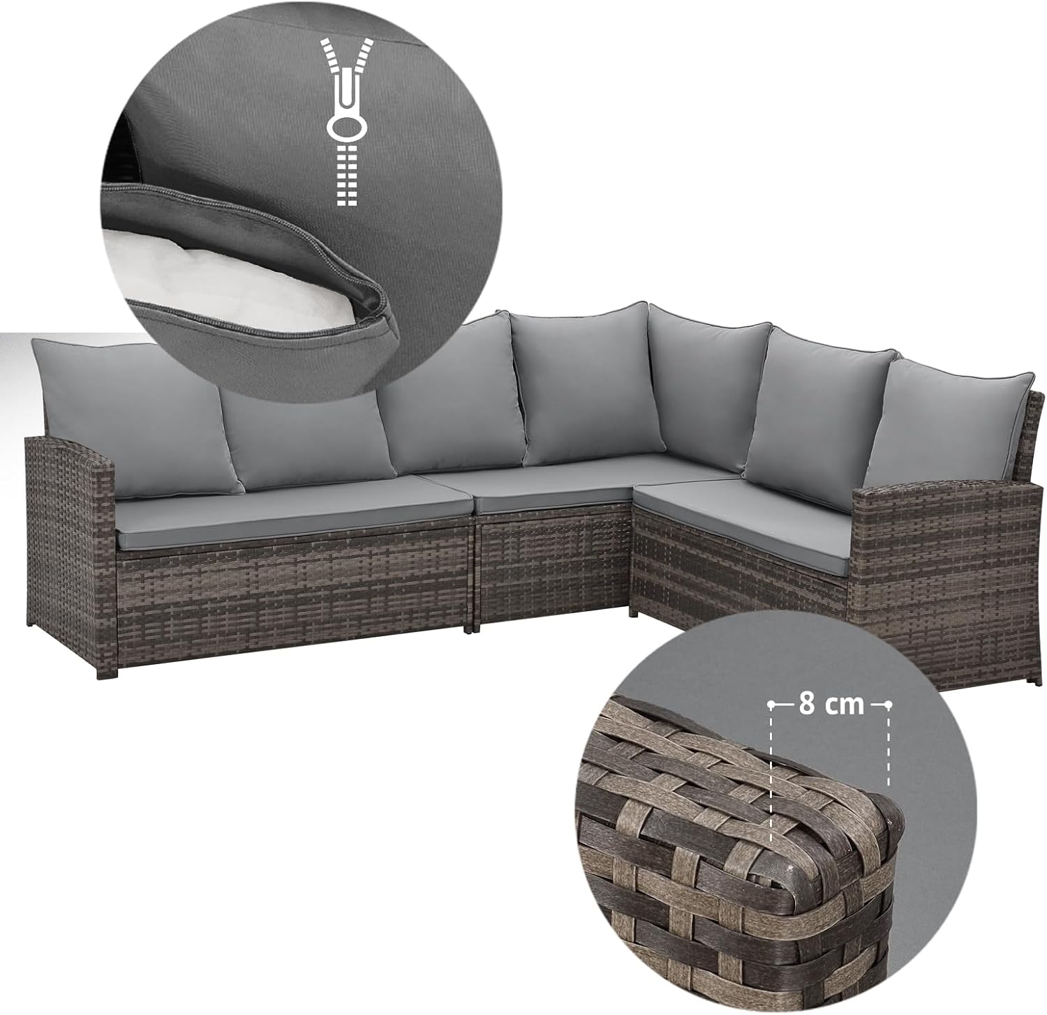 SVITA Monroe Garten-Lounge Set Polyrattan Lounge-Möbel Sitzgruppe Braun