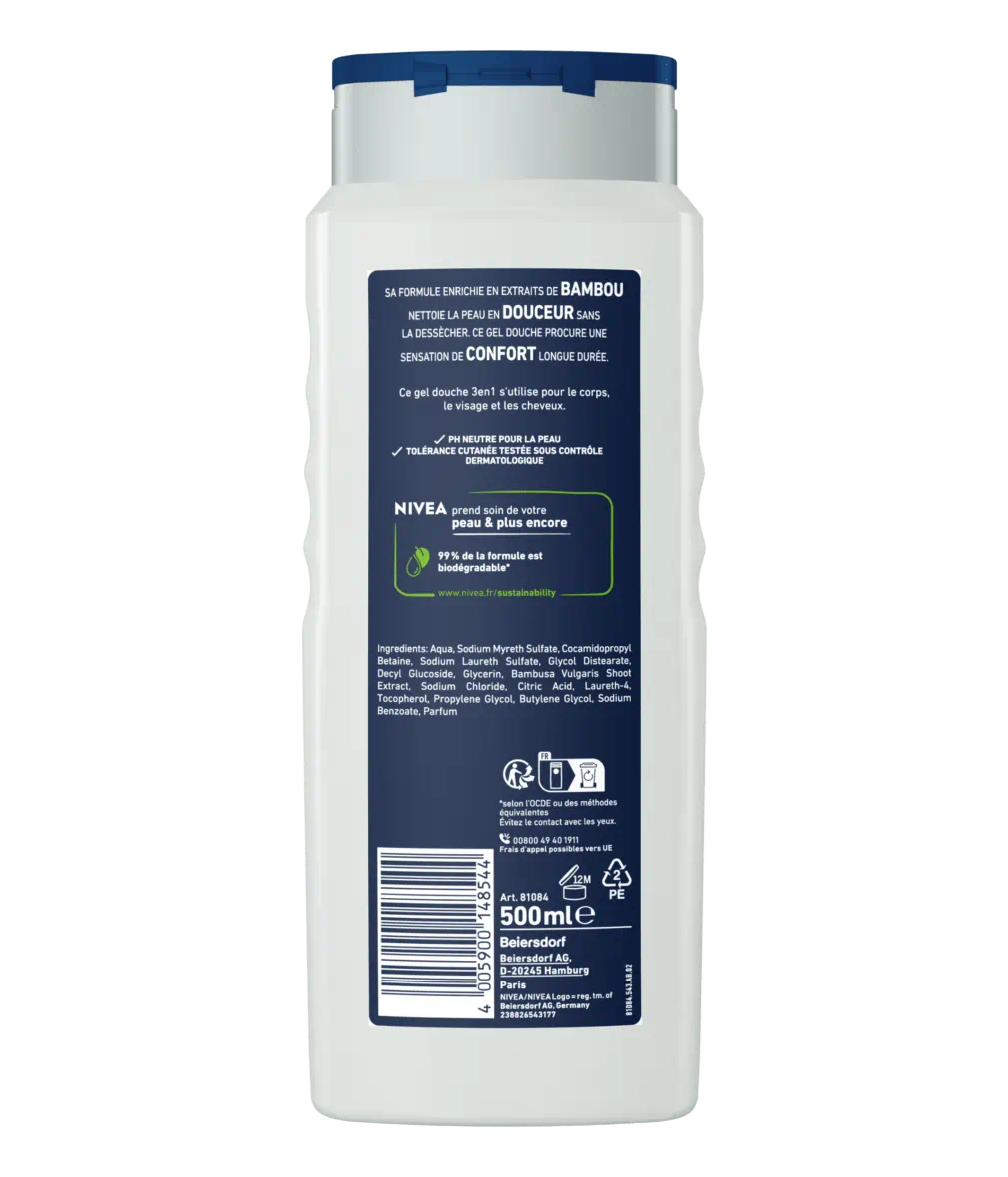 GEL DOUCHE 3 EN 1 HOMME SENSITIVE POUR LES PEAUX SENSIBLES