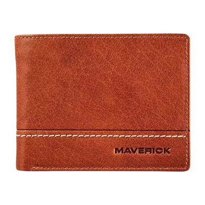 Maverick Rough Gear - Portefeuille - RFID, avec pochette à monnaie - cuir de buffle pleine fleur à tannage végétal - cognac