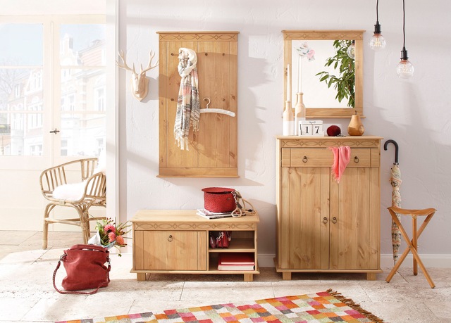 Home affaire Garderobenpaneel »Indra« aus massiver Kiefer, FSC®, 8 Haken, dezentes Ornament