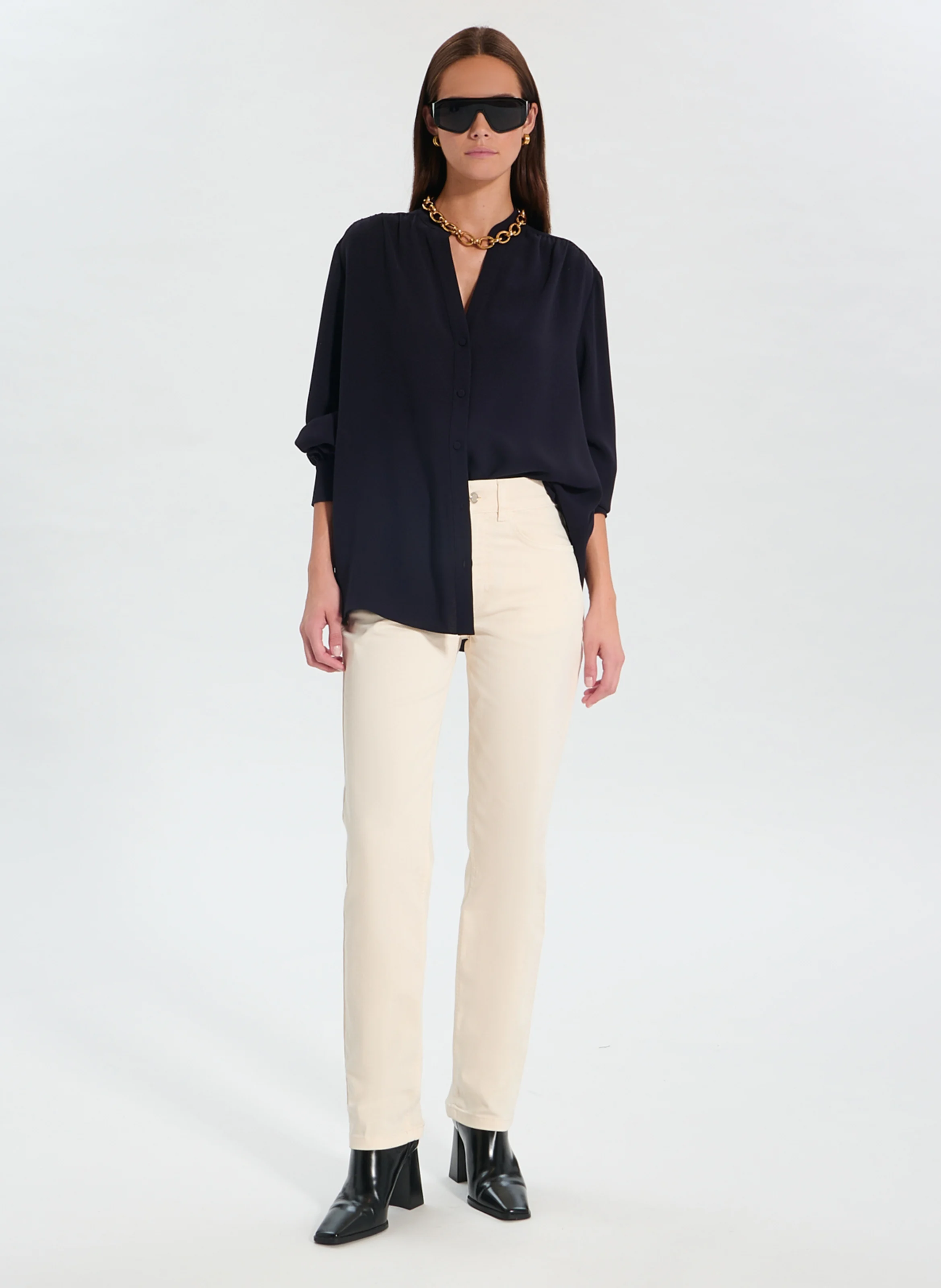 TIBERINA - Chemise col tunisien| Bleu
