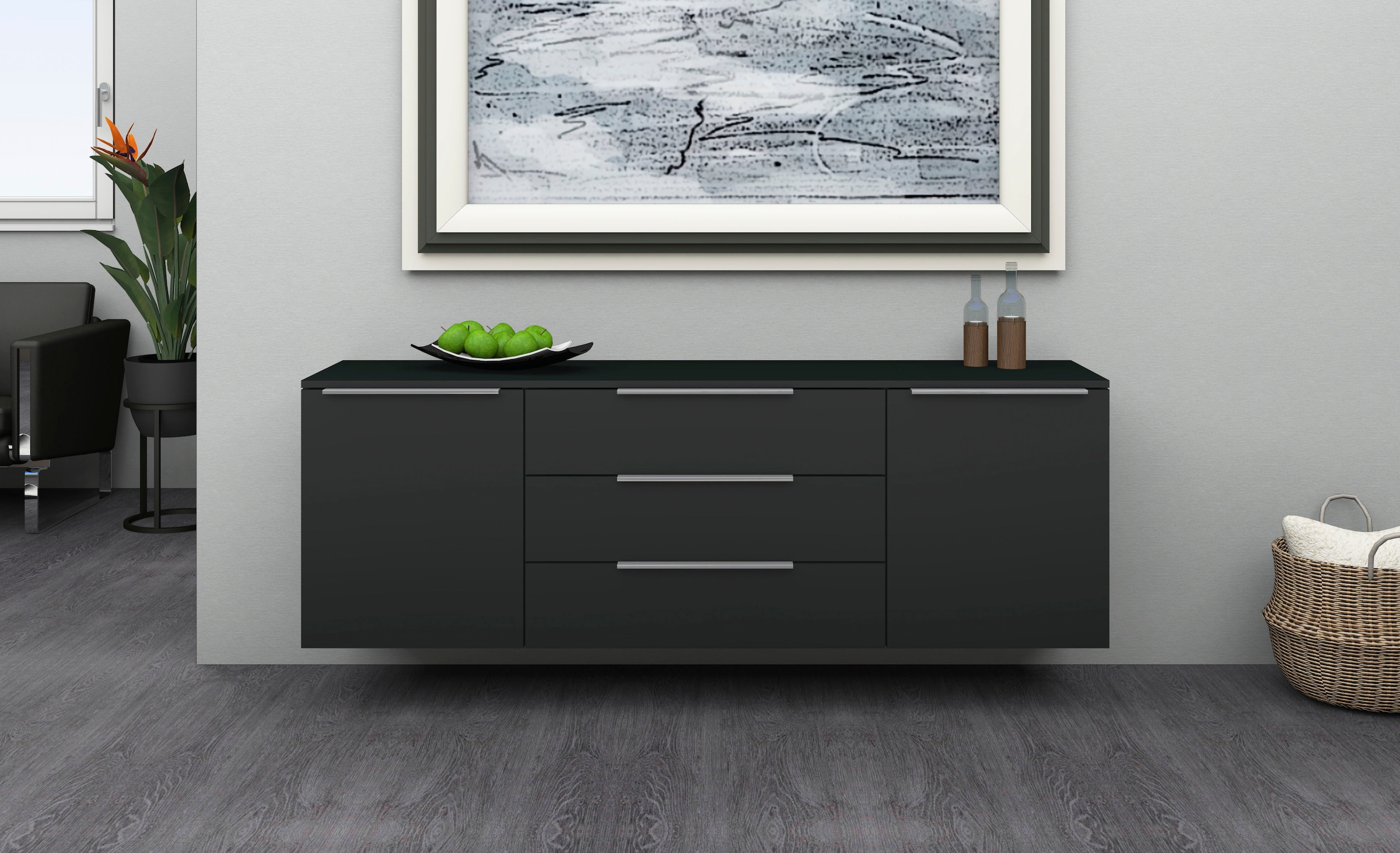 borchardt Möbel Sideboard »Oliva, hängend oder stehend mit Metallgriffen« Breite 166 oder 200cm, 2 Türen 3 Schubfächer