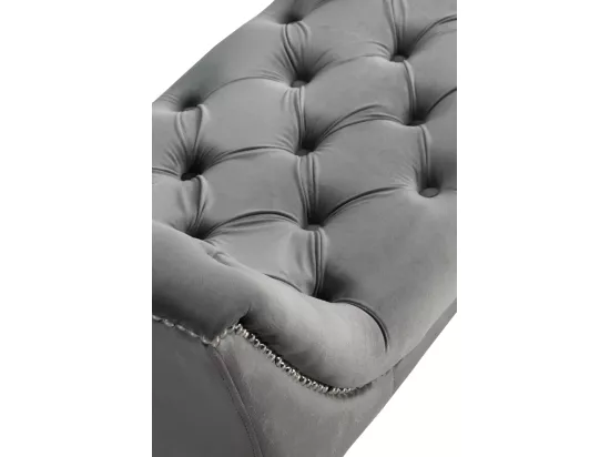Tabouret tapissé en tissu velours gris et pieds en bois