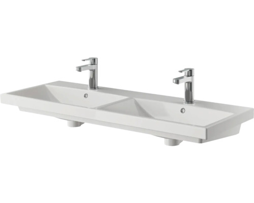 3-delige badkamermeubelset Pelipal serie 4035 BxHxD 120 x 200 x 45 cm, fronten grijs, met witte keramische wastafel en keramische dubbele wastafel, badmeubel, spiegelkast met LED-verlichting 40351200121030