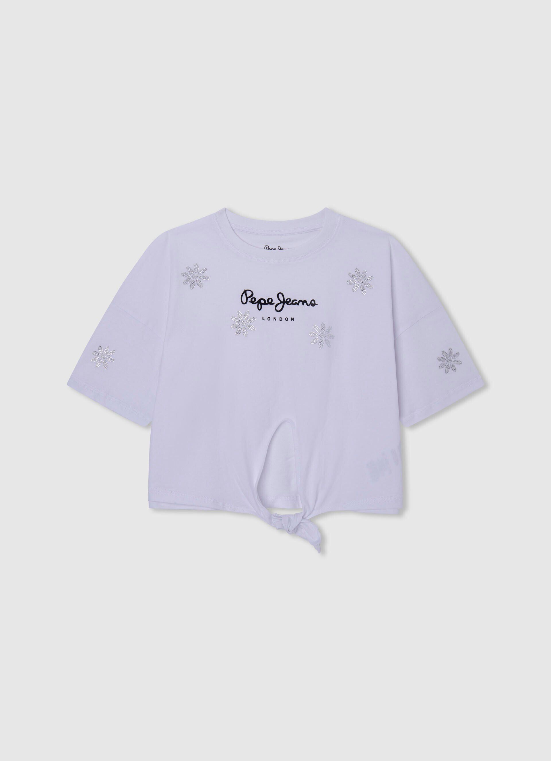 CAMISETA FLOR DE STRASS - branca