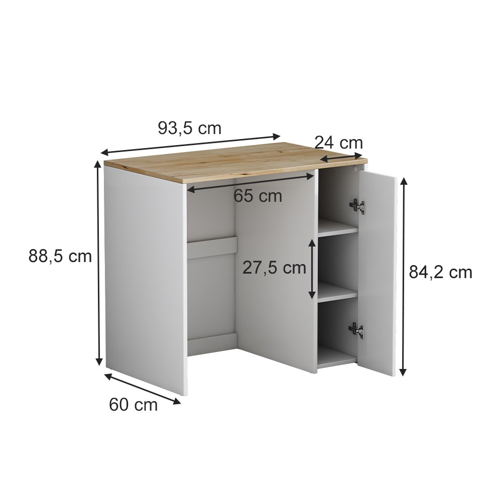 Oskar-Store Waschmaschinenschrank Viktor 93,5 x 60 cm, Eiche Weiß, Badschrank