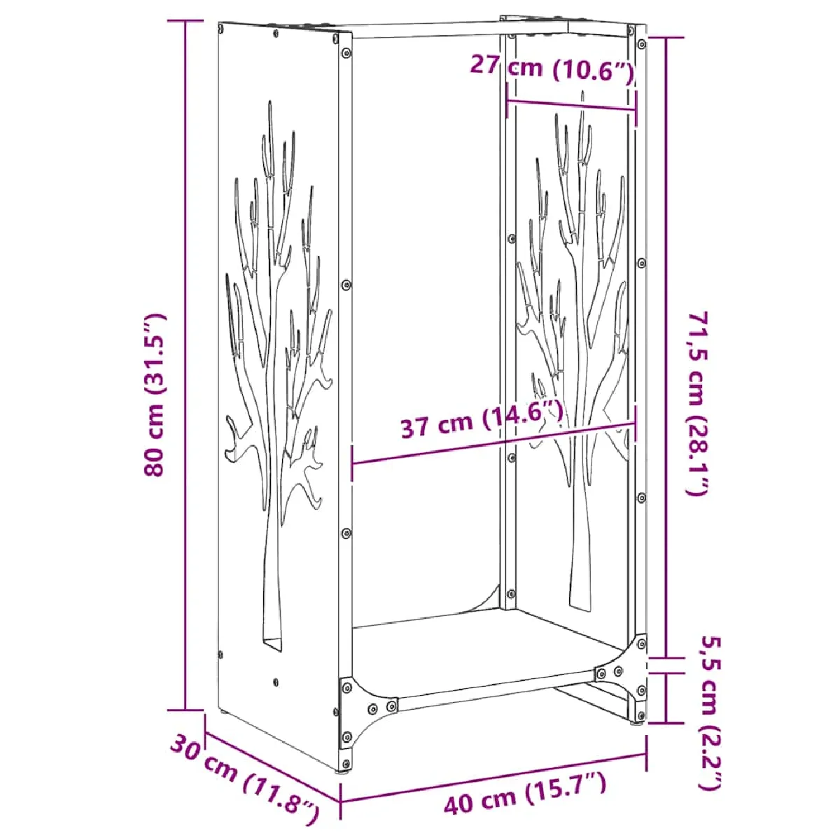 vidaXL Étagère à bois 40x30x80 cm acier résistant aux intempéries