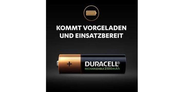 Duracell Akku Rechargeable NiMH AA 2500 mAh, 4 Stück Typ AA, 4 Stück