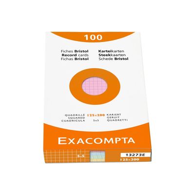 Exacompta - Pack de 100 Fiches Bristol - 12,5 x 20 cm - petits carreaux - non perforées - couleurs assorties