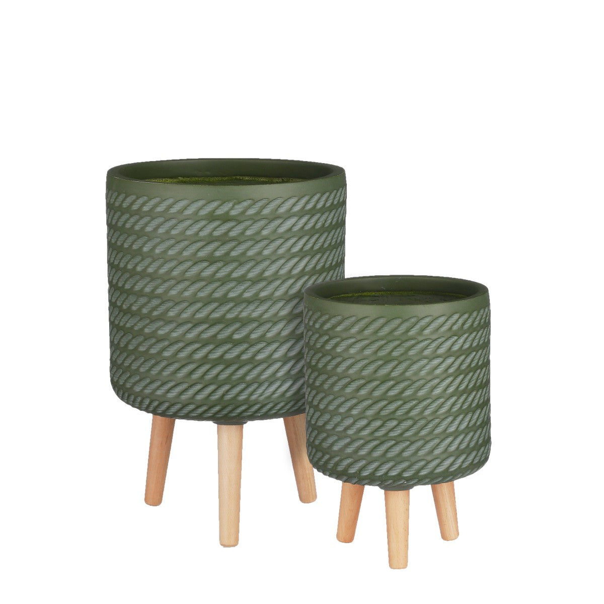 Mica decorations jardinière corda - 30x30x46 cm - magnésium - vert - set de 2