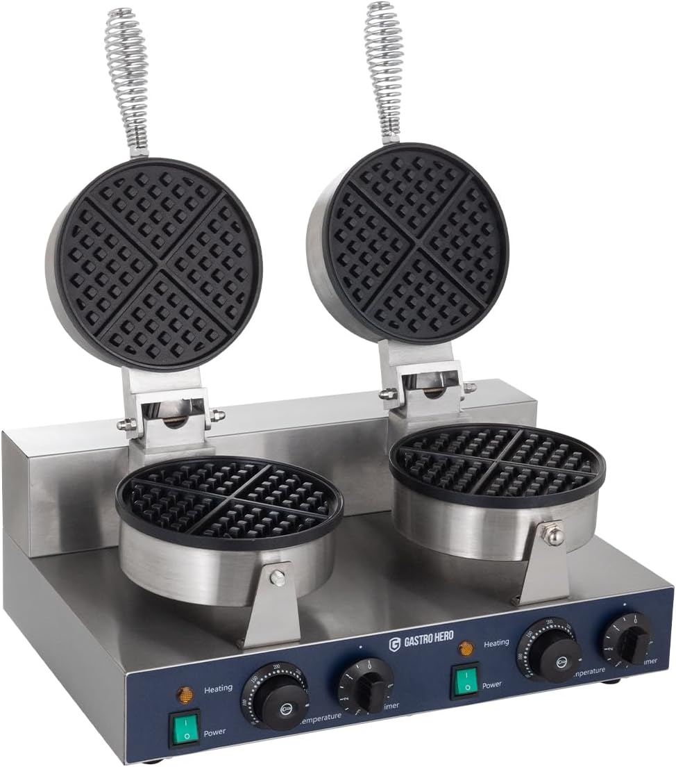 Doppel-Waffeleisen rund I Waffelautomat für Gastronomie I waffle maker Ø180 mm I Mit Temperaturregler und Signalleuchte I Für Restaurants und Cafés