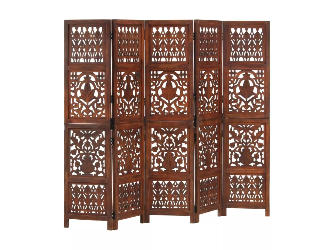 Cloison de séparation 5 panneaux Marron 200x165cm Bois manguier
