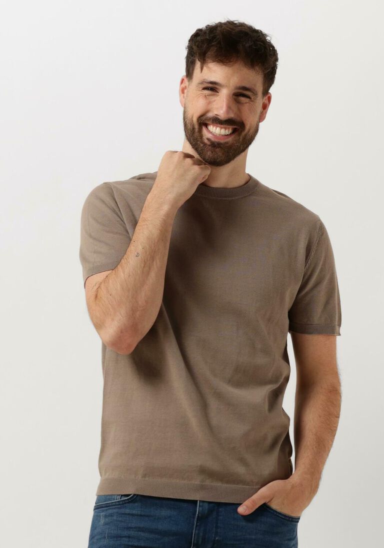 PURE PATH taupe pure path t-shirt knitted shortsleeve with chest print
