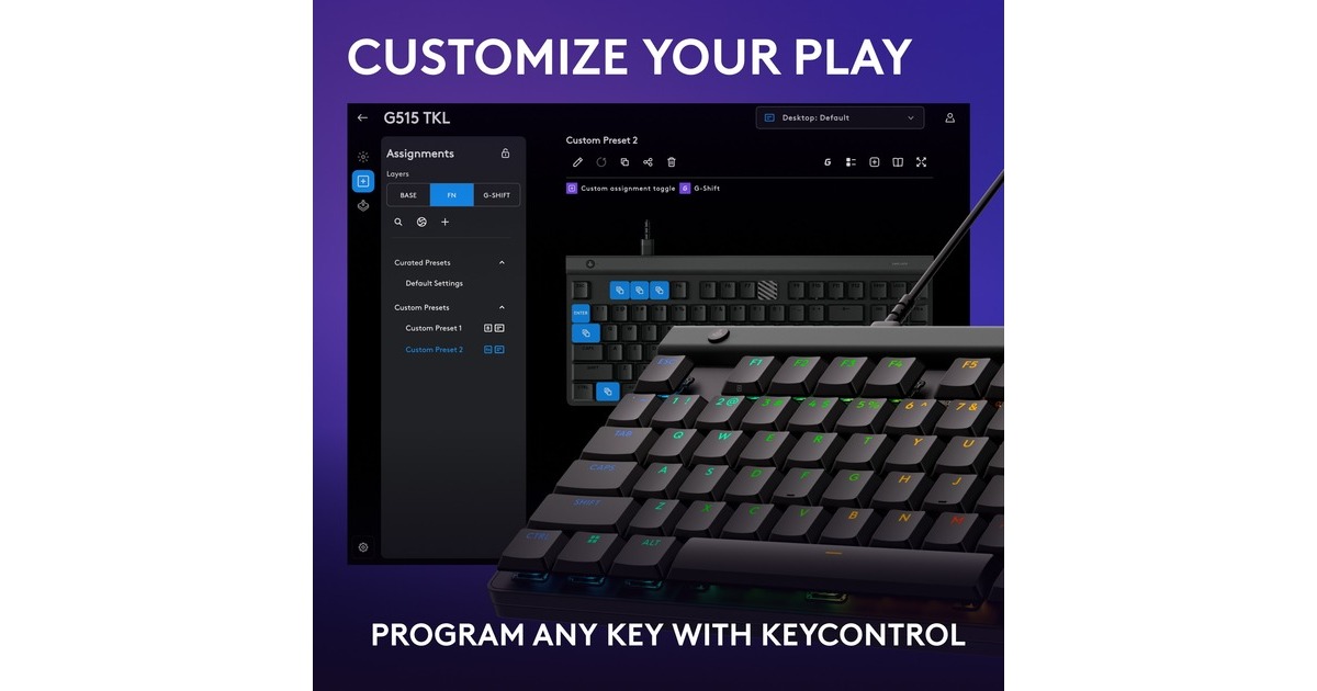 LogitechG515 TKL Wired Low Profile Gaming Keyboard  (Zwart, US lay-out, GL Tactile, RGB, Double-Shot PBT)