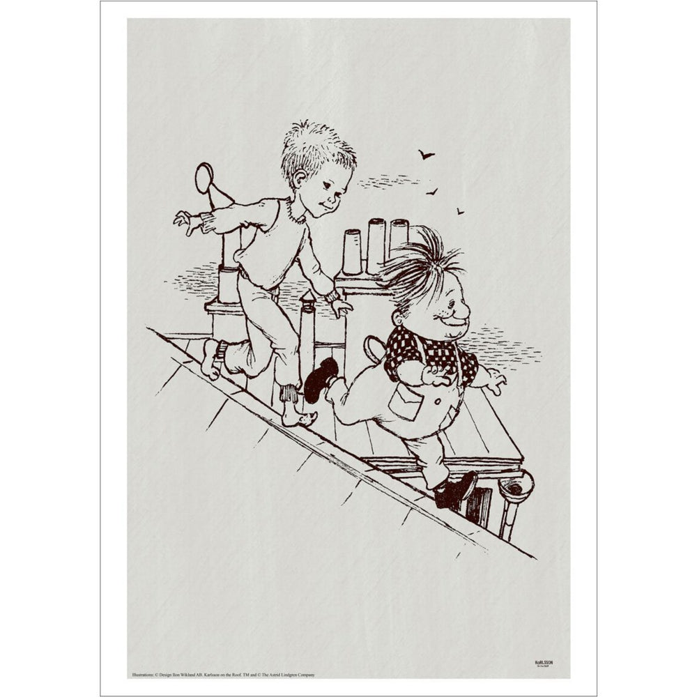 Køb Poster & Frame Astrid Lindgren - Running - Karlsson On The Roof