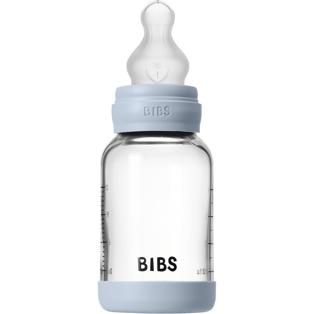 Køb Bibs Baby Blue Glass Baby Flaske Round Silicone Slow Flow