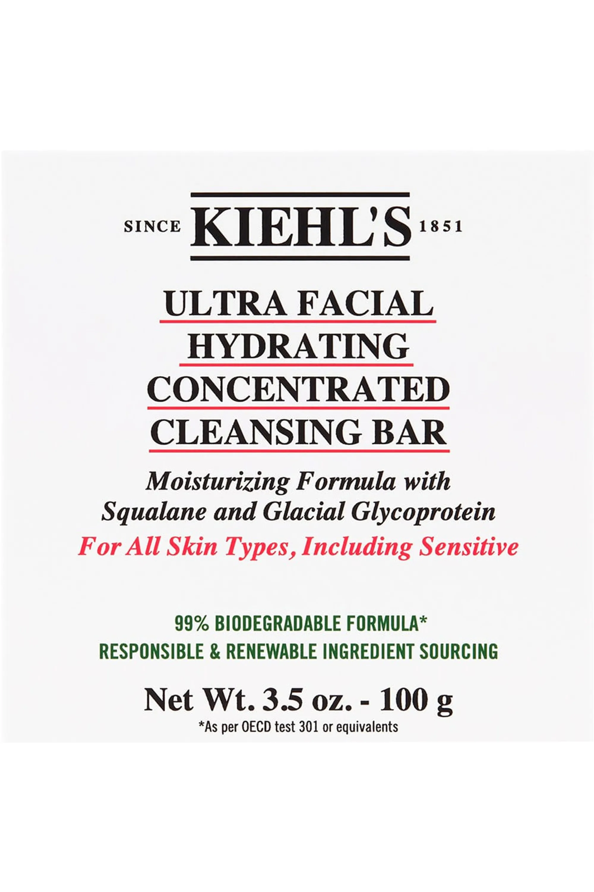 Kiehl's Nettoyant solide concentré hydratant pour tous types de peaux Ultra Facial-100 g
