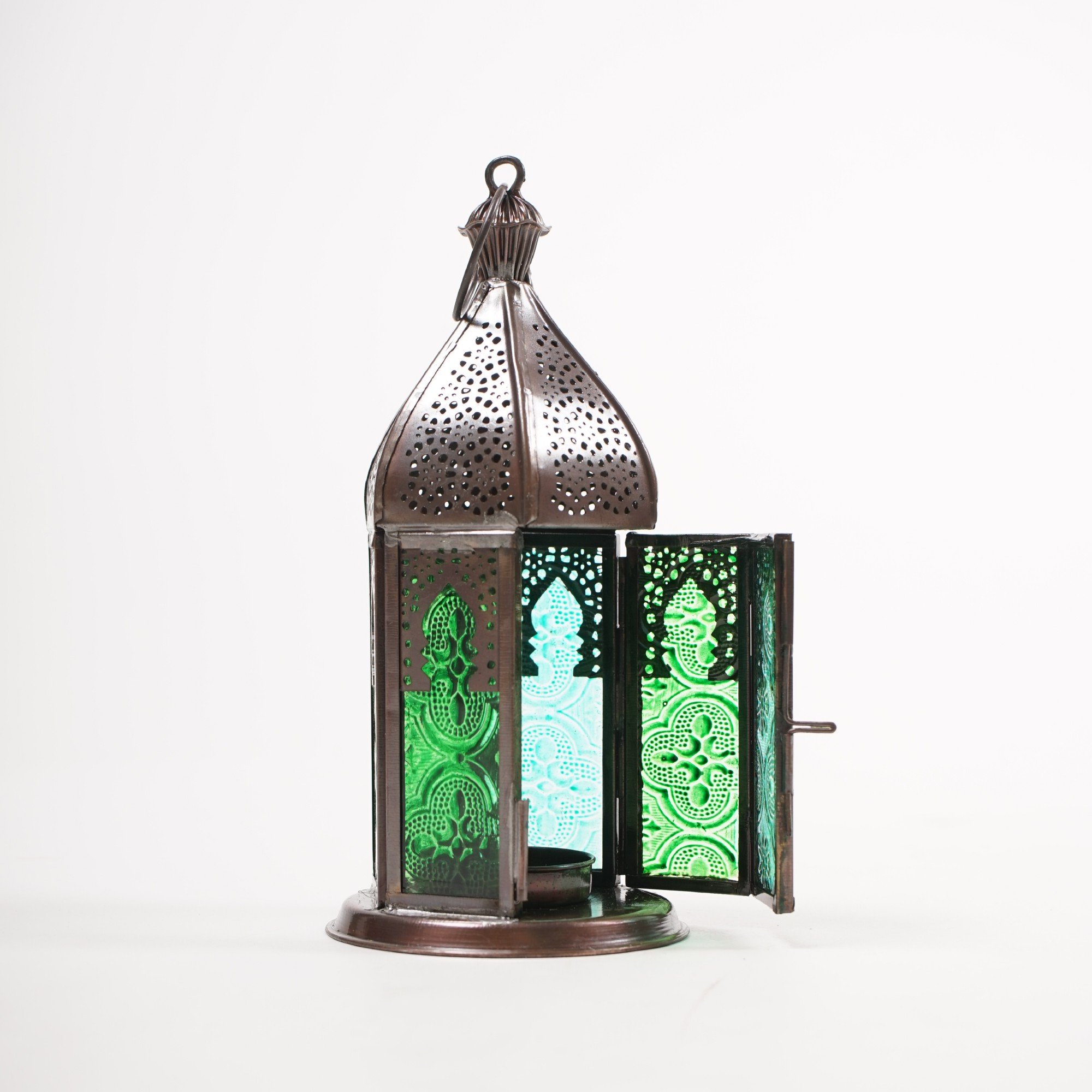 Laterne 'Basharat', kupfer, grün-blau, Ø 9 cm, H 18 cm von fischer's lagerhaus