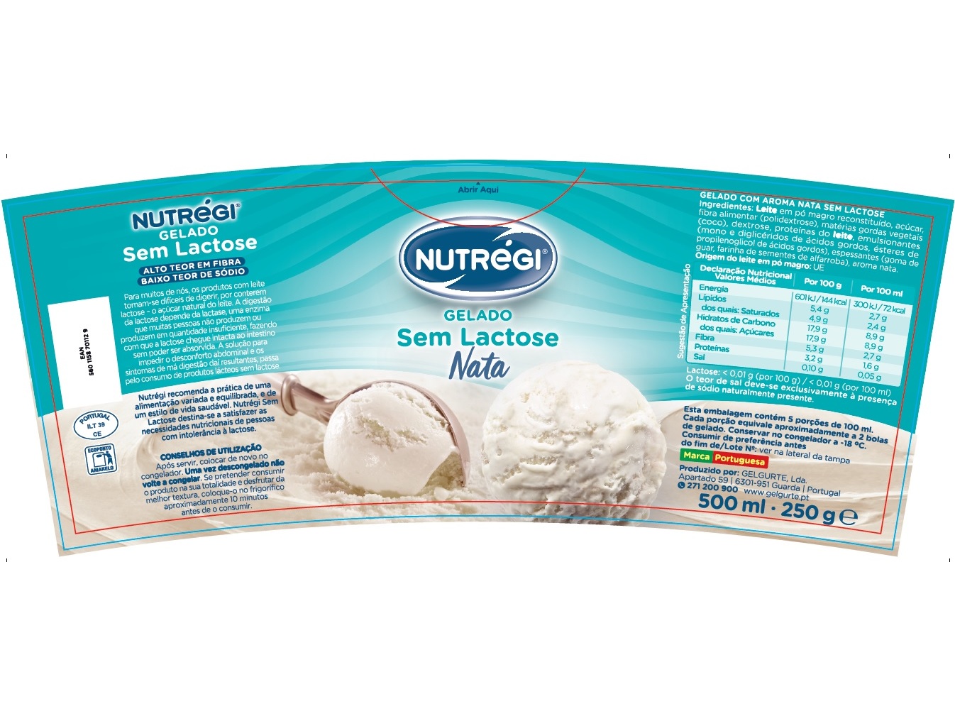 GELADO NUTRÉGI SEM LACTOSE NATA 500ML