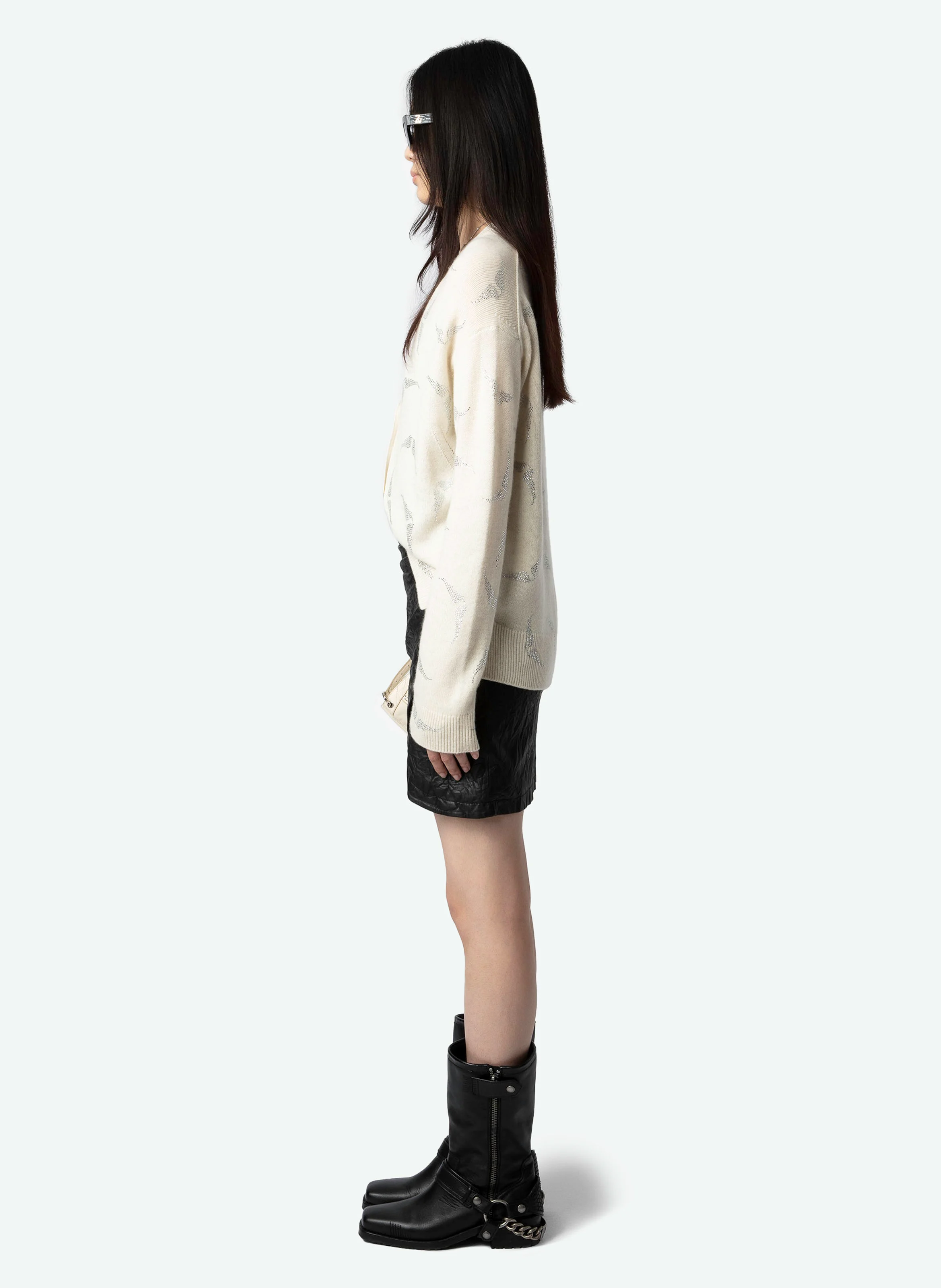 MIRKA - Cardigan à strass en cachemire | Blanc
