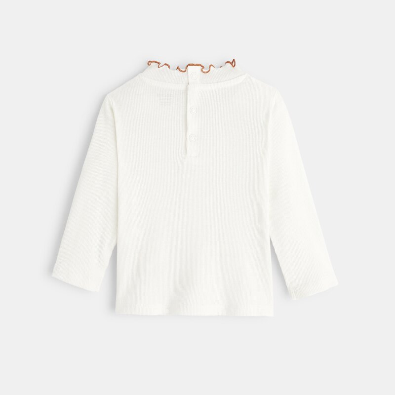 T-shirt côte plate col ondulé blanc bébé fille Blanc