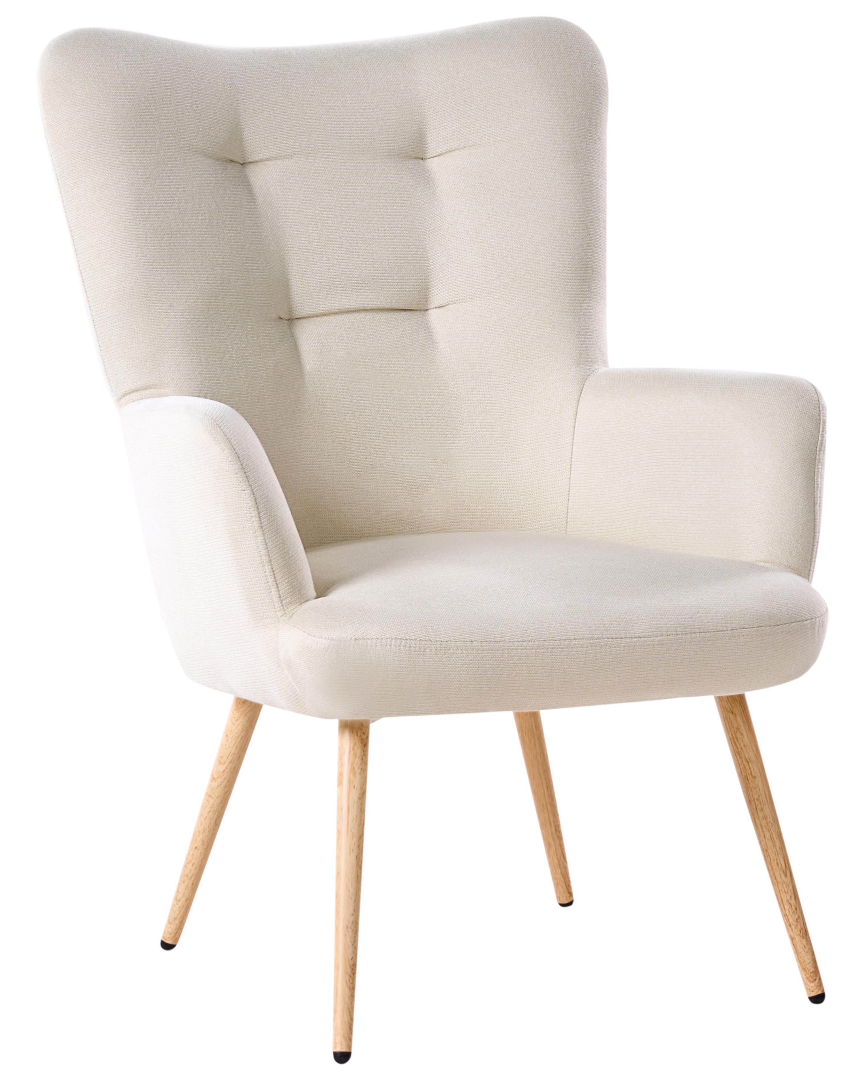 Oorfauteuil VEJLE met voetenbank Stof Lichtbeige