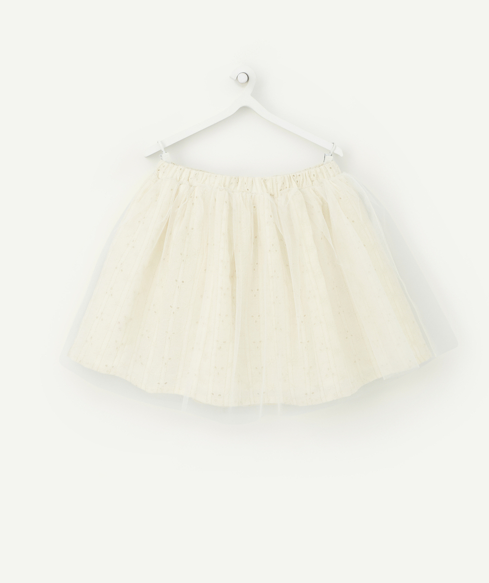 JUPE BÉBÉ FILLE ÉCRUE AVEC BRODERIES ET TULLE