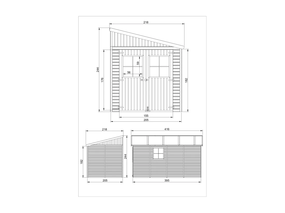 Abri de Jardin en Bois (avec paroi latérale) - 8 m2 - TIMBELA M340A