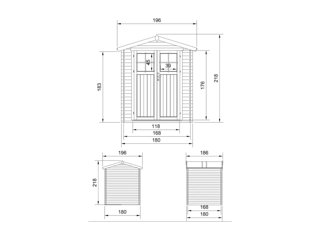 Abri de jardin en bois AVEC SOL TRAITÉ - I186xL196xH218 cm/ 2,82 m2 - TIMBELA M320F+M320G