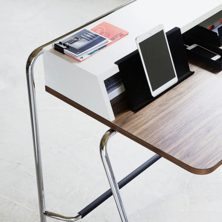 Thonet - S 1200 Sekretär, Chrom / Korpus Esche schwarz gebeizt / Tischplatte Esche schwarz gebeizt