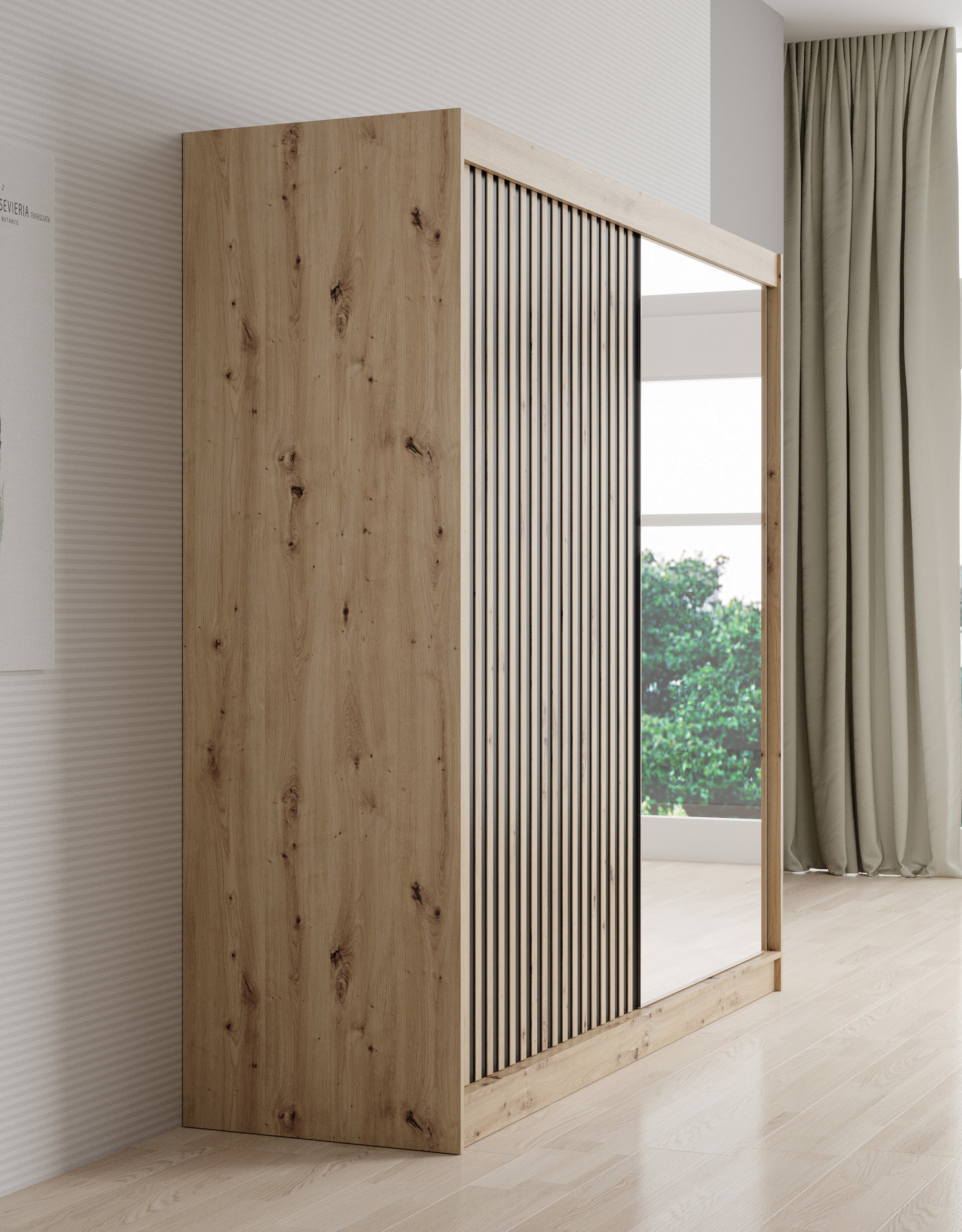 Meubella - Kledingkast Lisbon 2 - Eiken - 200 cm - Met spiegel