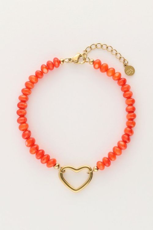 Oranje kralen armband met hart