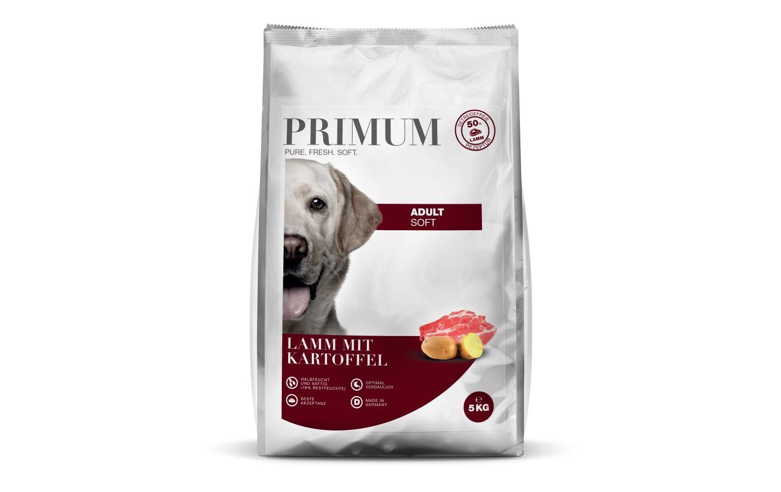 Halbfeuchtfutter Adult Lamm mit Kartoffel 5 kgGetreidefreies Alleinfuttermittel für ausgewachsene Hunde