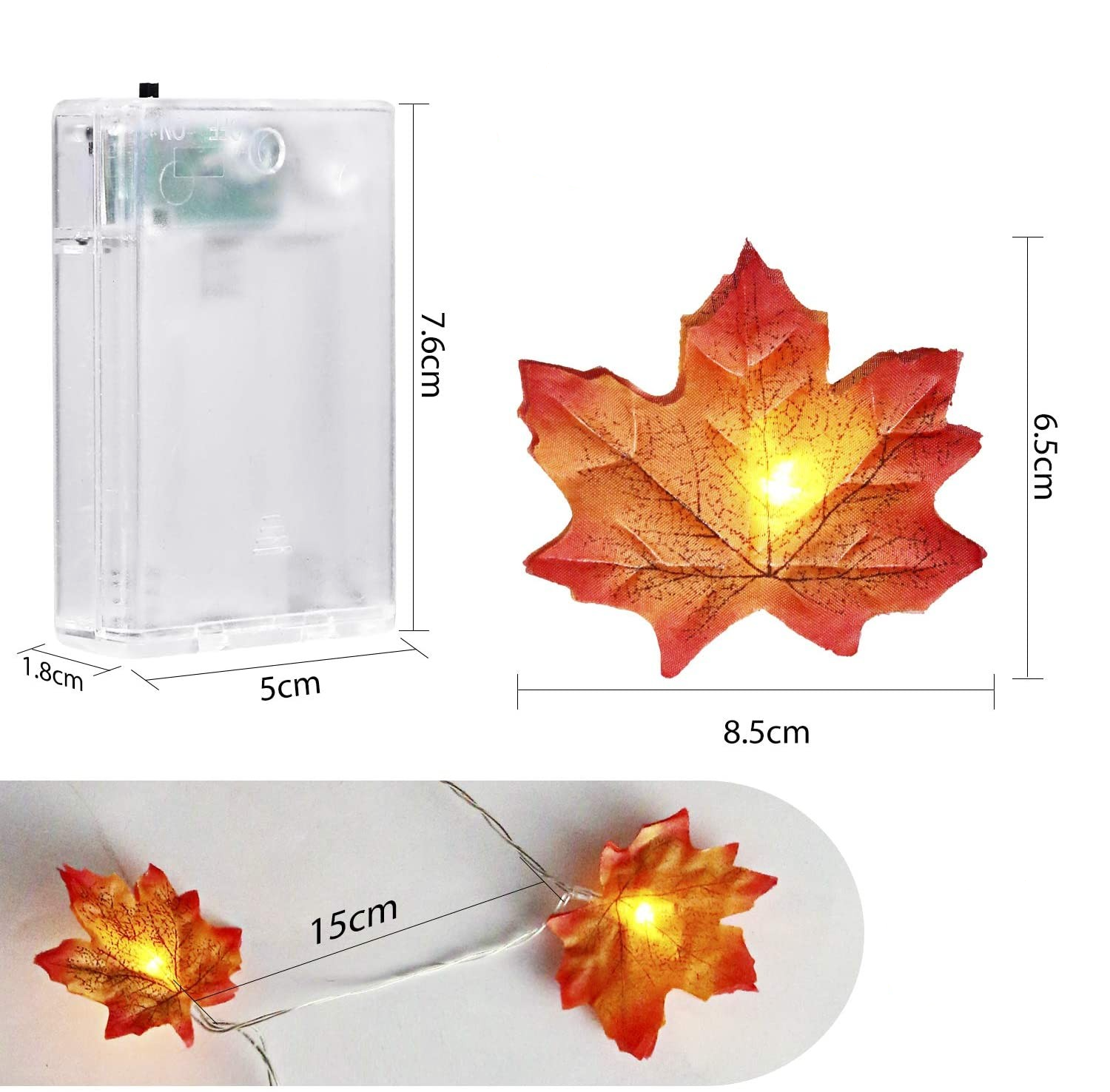 (3m) 20 LED's Herbst Deko Lichterkette Laub Ahorn Blätter 8 Modi   Fernbedienung (Batteriebetrieben) - Warmweiss