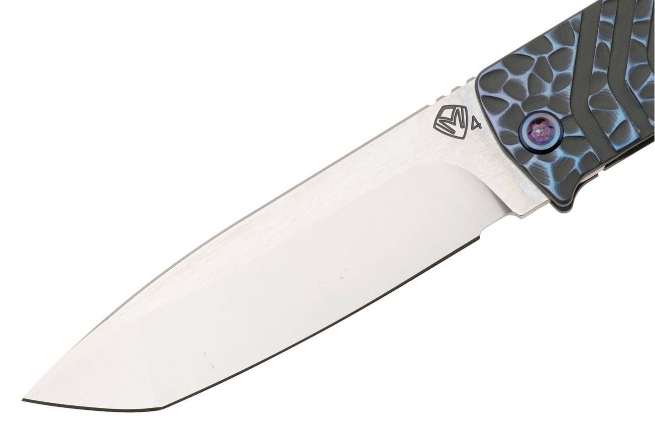 Medford The Antik 25-TA-03, Tumbled S45VN Tanto, Cement Blue Peaks & Valleys Handle, Flamed Hardware zakmes