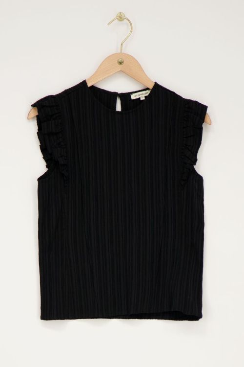 Zwarte crinkle top met ruffle