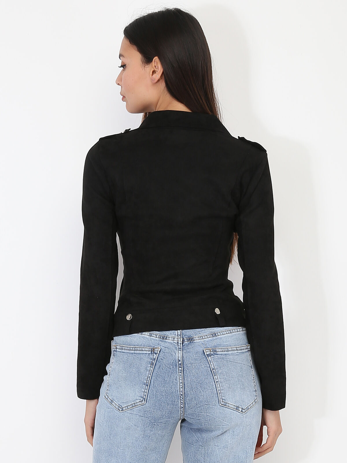Veste biker ajustée en suédine- Noir