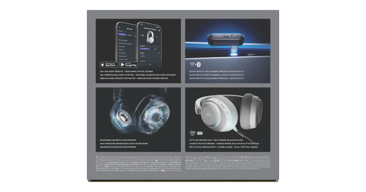 SteelSeriesArctis Nova 3P Wireless over-ear gaming headset  (Wit, 2.4 GHz / Bluetooth 5.3, Pc, PlayStation 5, PlayStation 4, Switch)