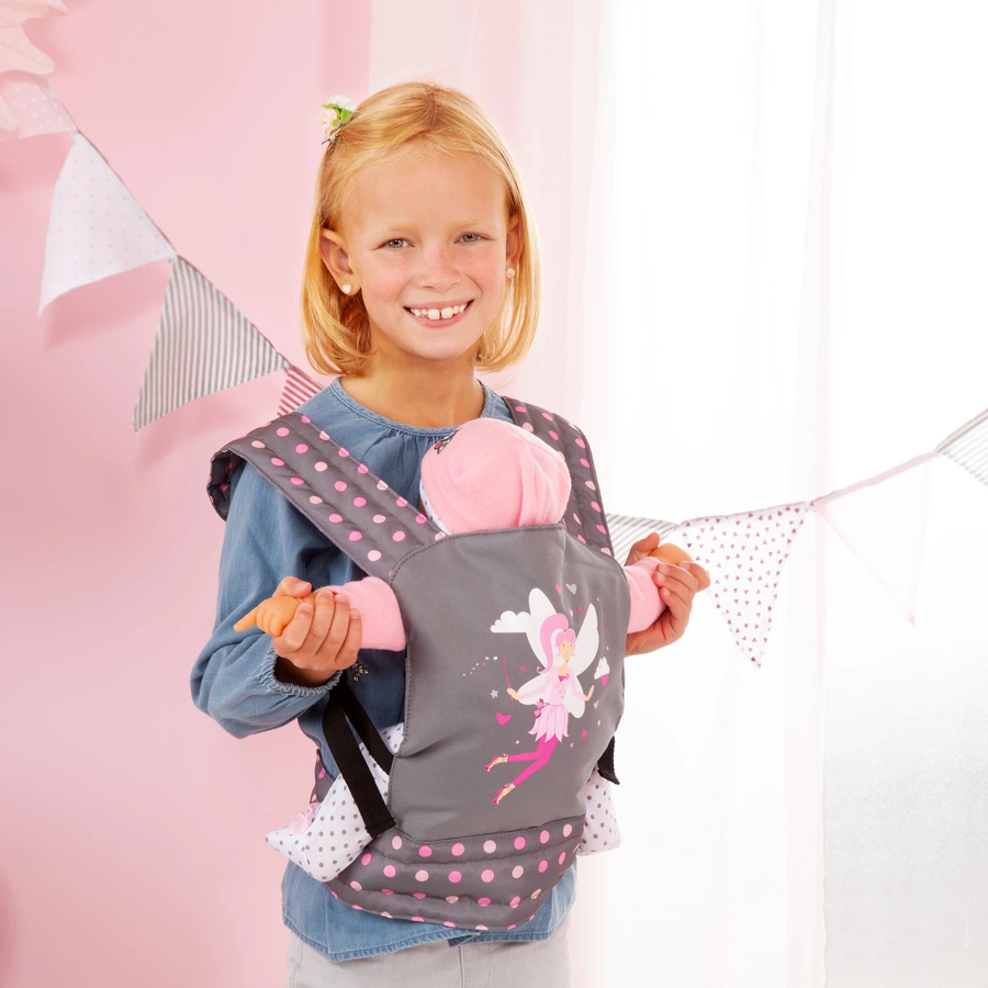 bayer Design Puppen-Tragegurt, graurosa, mit Punkten und Fee