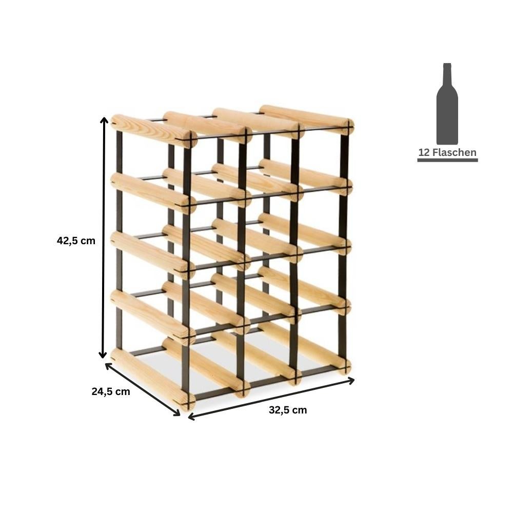 PROREGAL Modulair Wijnrek Vinotega Mod Metaal HxBxD 42,5 x 32,5 x 24,5 cm 3 x 4 Flessen Massief Dennenhout Natuurlijk