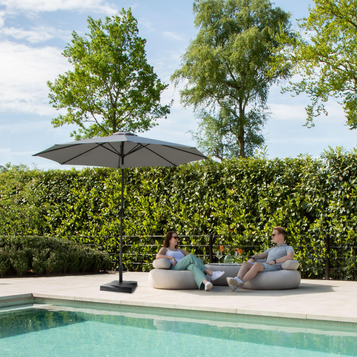 VONROC Premium Recanati Ø300 cm parasol met voet - Grey
