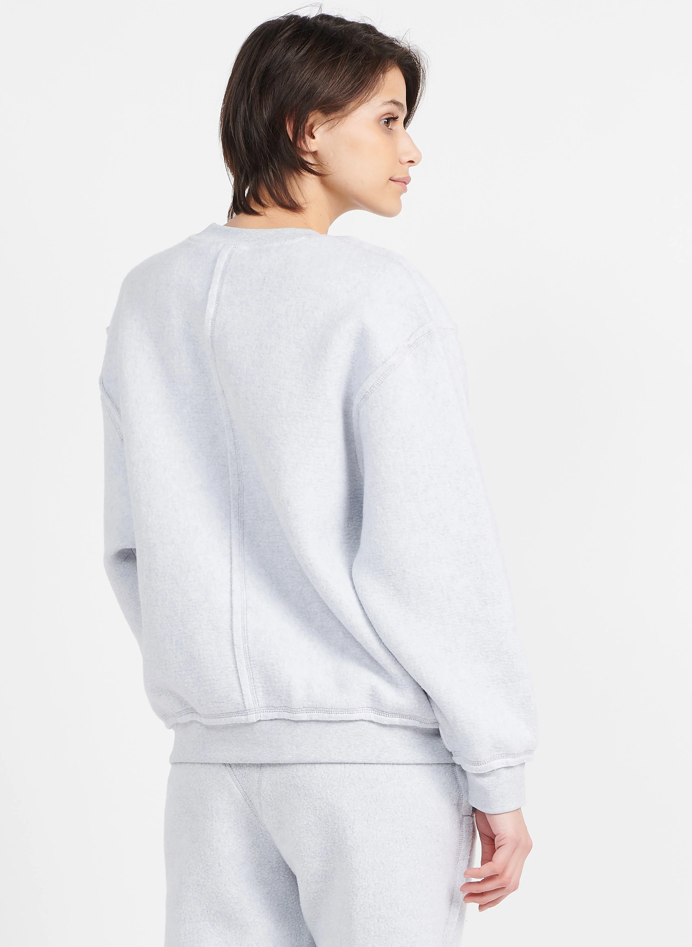 Sweat col rond brodé en coton | Gris