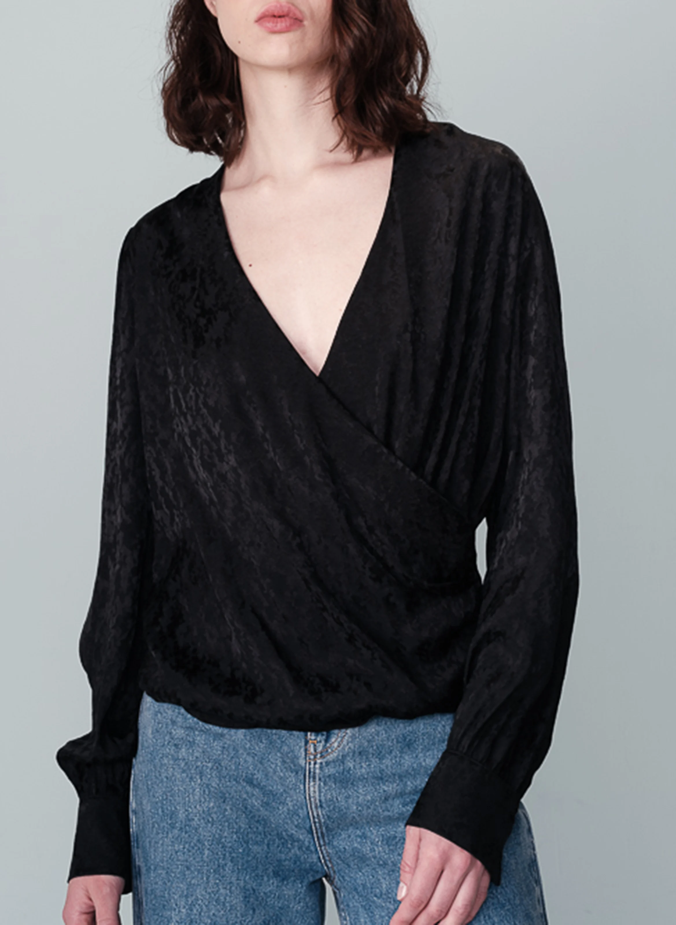 NONNA - Blouse droite cache-cœur drapée | Noir