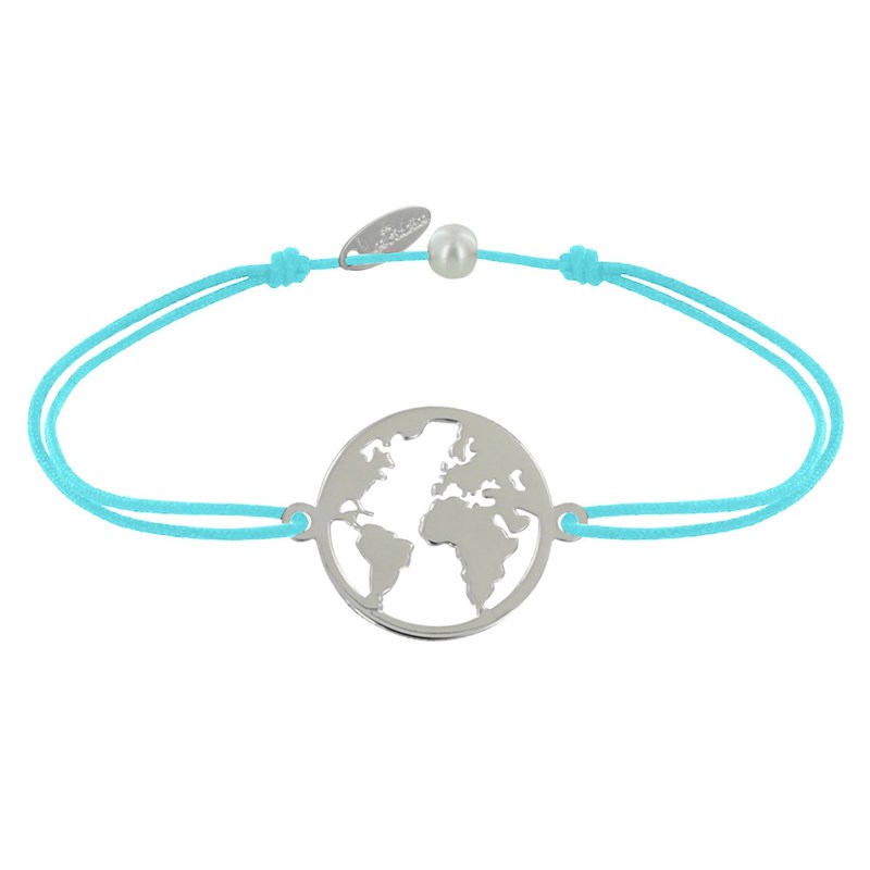 Bracelet Lien Médaille Argent Ronde Mappemonde - Turquoise