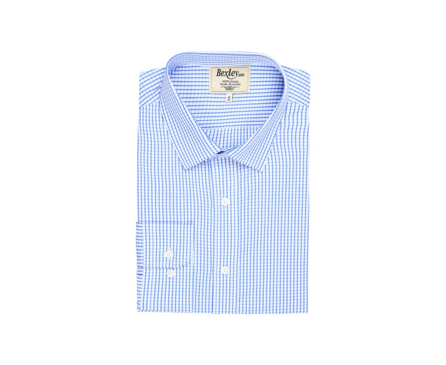 Chemise blanche carreaux bleus - Col français - ALEXIS